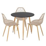 Mesa Redonda 80 Cm Preto + 3 Cadeiras Nude