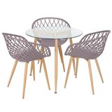 Mesa Redonda Tampo De Vidro 80 Cm + 3 Cadeiras Fendi