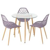 Mesa Redonda Tampo De Vidro 80 Cm + 3 Cadeiras Fendi