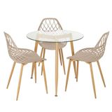 Mesa Redonda Tampo De Vidro 80 Cm + 3 Cadeiras Nude