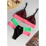 Conjunto Lingerie Sem Bojo Calcinha Sutiã Renda Neon Tiras Elástico