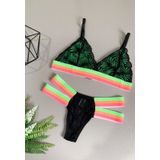 Conjunto Lingerie Sem Bojo Calcinha Sutiã Renda Neon Tiras Elástico