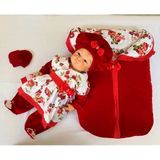 Saida De Maternidade Plush Vermelho Floral Poá Menina