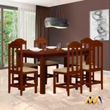 Conjunto Sala De Jantar Madeira Maciça Safira Com 6 Lugares Estofados Castanho Shop Jm