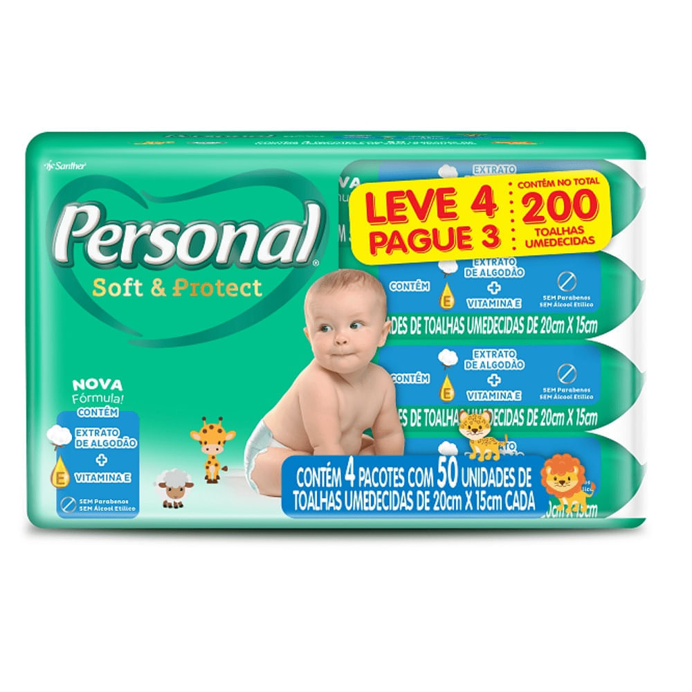 Kit Toalha Umedecida Personal Soft e Protect Leve 4 Pague 3 Com 50 Unidades Menor preço em Kit Toalha Umedecida Personal Soft e Protect Leve 4 Pague 3 Com 50 Unidades