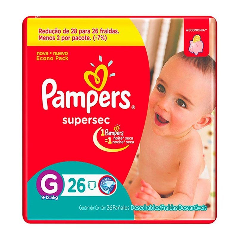 Fralda Descartável Pampers Supersec Pacotão G 26 Unidades