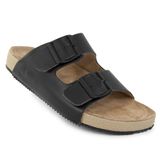 Sandália Slide Masculina Couro Fivela Lisa Leve Conforto Preto 42