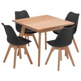 Conjunto Mesa De Jantar Quadrada Vértice 90cm Natural Com 4 Cadeiras Leda Em Madeira Maciça - Preto