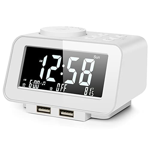 Uscce Digital Alarm Clock Radio - 0-100% Dimmer, Dual Alarm Com Modo Semana/fim De Semana, 6 Sons Volume Ajustável, Rádio Fm C/sleep Timer,