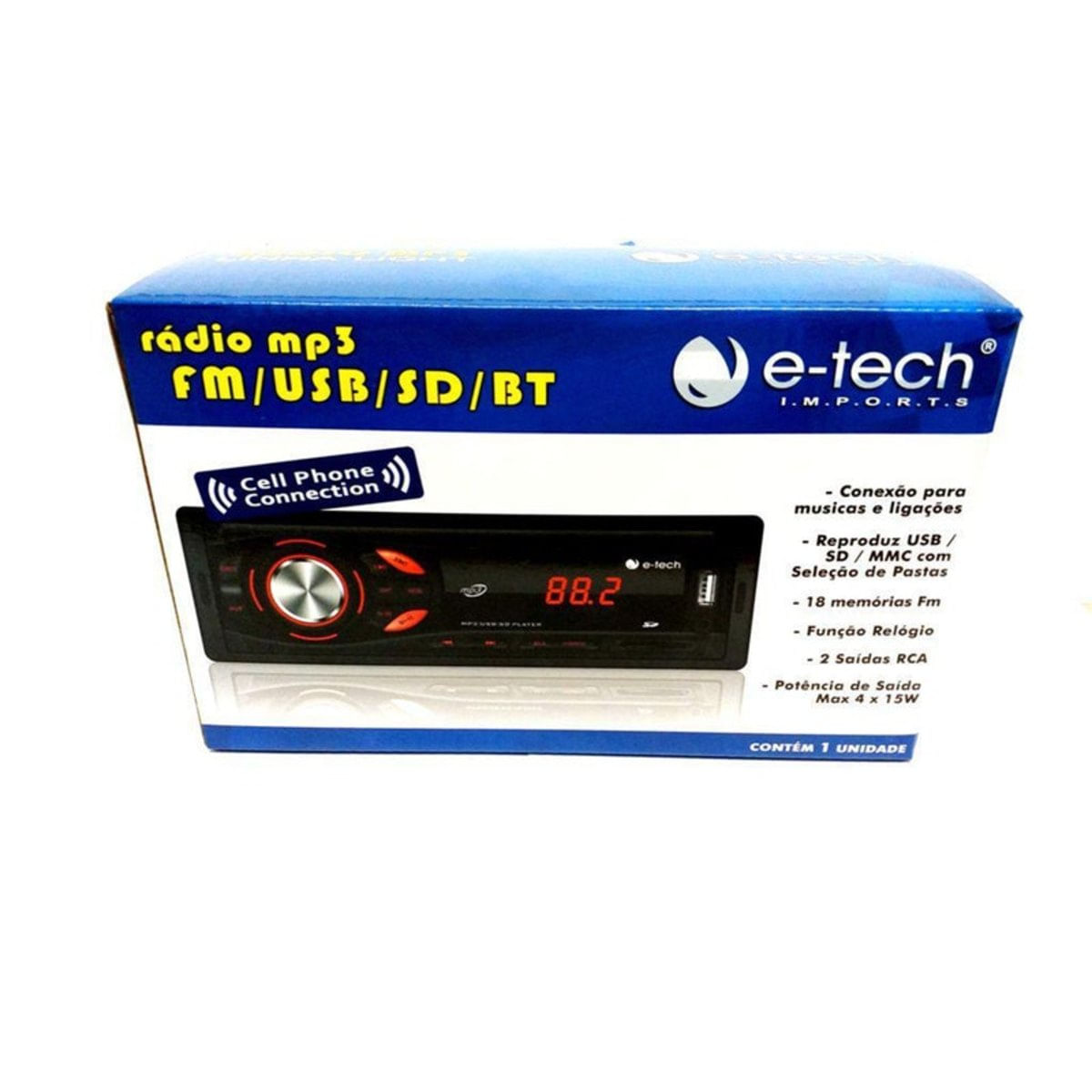 Radio Automotivo Mp3 Fm Usb Sd Bt Com Bluetooth E-Tech Light