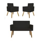 Kit Namoradeira + 2 Poltronas Decorativas Preto