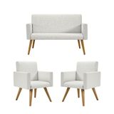 Kit Namoradeira + 02 Poltronas Decorativas Linho Bege
