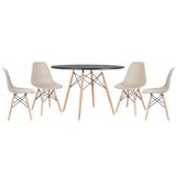 Mesa Redonda Eames 120cm Preto + 4 Cadeiras Nude