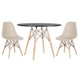 Mesa Redonda Eames 100cm Preto + 2 Cadeiras Nude