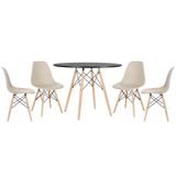 Mesa Redonda Eames 100cm Preto + 4 Cadeiras Nude