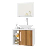 Kit Banheiro Gabinete Suspenso 60cm Com Cuba E Espelho Baden Branco/ripado - Bechara