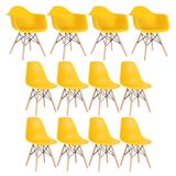 Conjunto 4 X Cadeiras Eames Daw Com Braços + 8 Cadeiras Eiffel Dsw - Amarelo