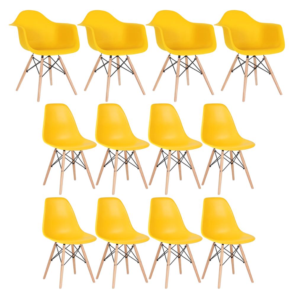 Conjunto 4 X Cadeiras Eames Daw Com Braços + 8 Cadeiras Eiffel Dsw - Amarelo