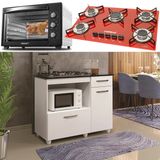 Kit Balcão Branco Com Forno 48 Litros 110v e Fogão 5 Bocas Vermelho
