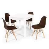 Conjunto Mesa De Jantar Quadrada Sofia Branca 80x80cm Com 4 Cadeiras Eames Eiffel - Marrom