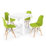 Conjunto Mesa De Jantar Quadrada Sofia Branca 80x80cm Com 4 Cadeiras Eames Eiffel - Verde