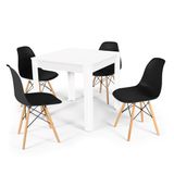 Conjunto Mesa De Jantar Quadrada Sofia Branca 80x80cm Com 4 Cadeiras Eames Eiffel - Preto