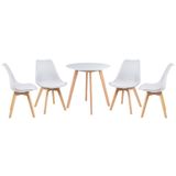 Mesa De Jantar Redonda + 4 Cadeiras Mesa Branco