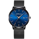 Relógios Masculinos Crrju Ultra Thin Fashion Elegent Men Wristwatches, 7mm Stainsteel Steel Mesh Band Waterproof Watch