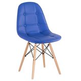 Cadeira estofada Eames Eiffel Botonê - Azul - Base de madeira clara