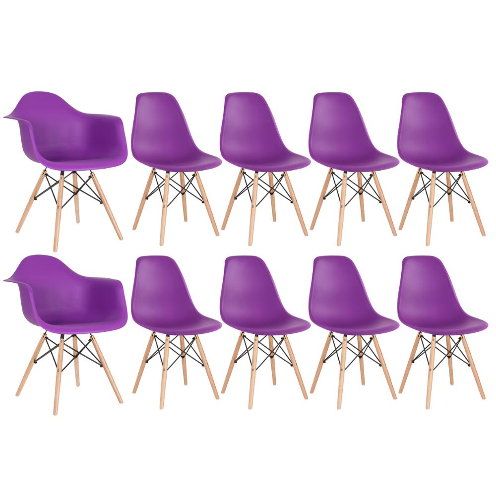 Conjunto 2 X Cadeiras Eames Daw Com Braços + 8 Cadeiras Eiffel Dsw - Roxo