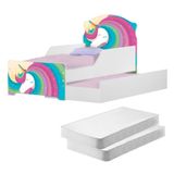 Mini Cama Infantil Com Auxiliar Lindo Unicórnio Com Colchões