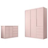 Jogo De Quarto Infantil Pietra Com Guarda Roupa E Cômoda Rosê - Pr Baby