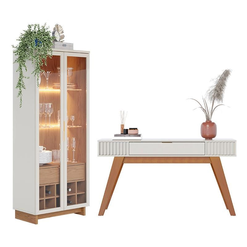 Sala De Jantar Com Cristaleira Guanabara E Aparador Rivieira Off White/freijó - Pr Móveis