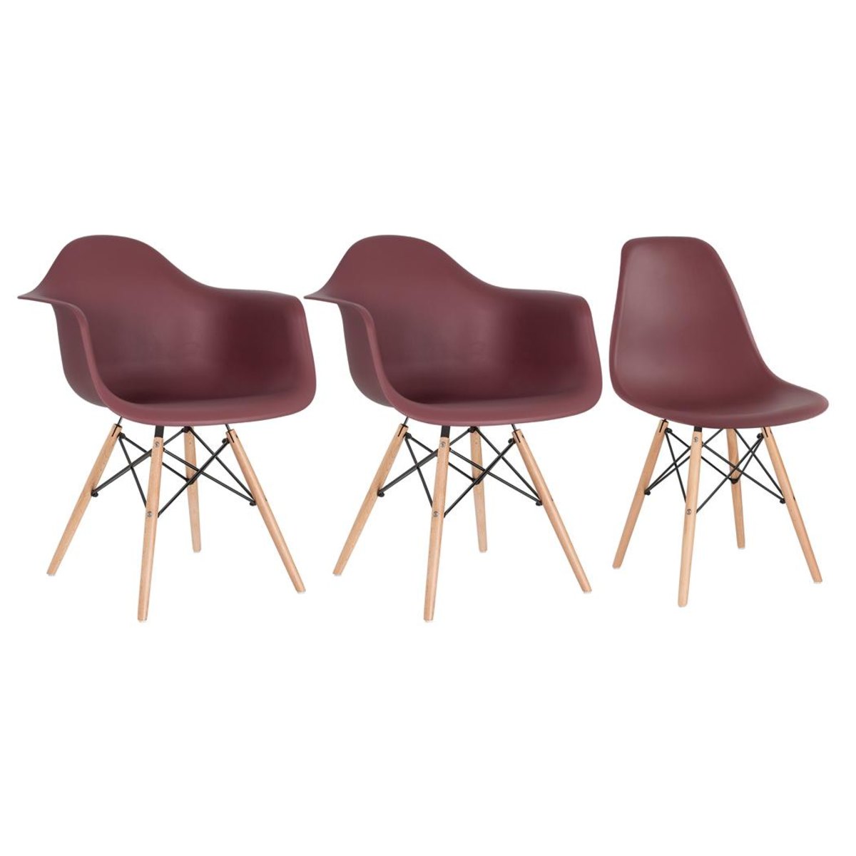 Conjunto 2 x cadeiras Eames DAW com braços + 1 cadeira Eiffel DSW - Marrom