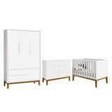 Dormitório Completo Infantil Classic 3 Portas, Cômoda 6 Gavetas E Berço Branco Fosco Com Pés Amadeirado - Reller Móveis