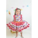 Vestido Junino Infantil Luxo Saia Babado Vestido Festa Junina Caipira Arraial São João