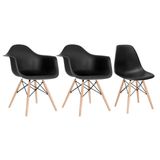 Conjunto 2 x cadeiras Eames DAW com braços + 1 cadeira Eiffel DSW - Preto