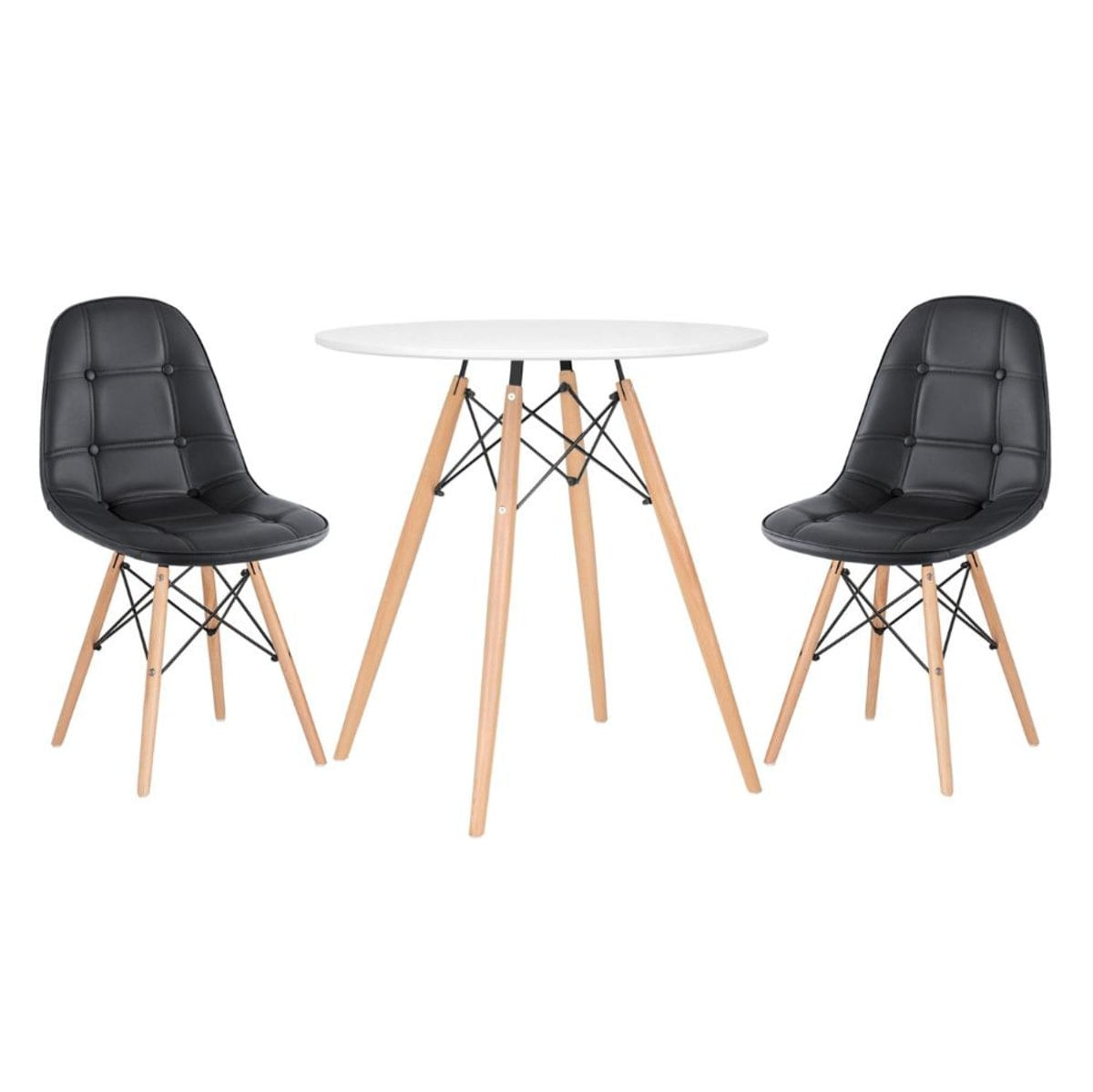 Kit - Mesa Eames 70 cm branco + 2 cadeiras estofadas Botonê preto