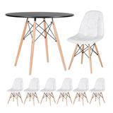 Kit - Mesa Eames 90 cm preto + 6 cadeiras estofadas Eiffel Botonê branco