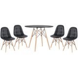 KIT - Mesa Eames Eiffel 90 cm preto + 4 cadeiras estofadas Botonê preto