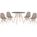 KIT - Mesa Eames Eiffel 90 cm preto + 4 cadeiras estofadas Botonê nude