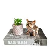 Kit Decoração Livro Big Ben + Vaso Artesanal + Bulldog Rose