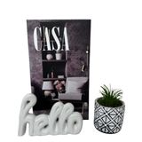 Kit Decoração Livro Casa + Vaso Artesanal + Palavra Hello