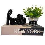 Kit Decoração Livro Newyork + Vaso Cerâmico + Palavra Hello