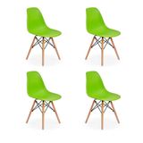 Conjunto 4 Cadeiras Charles Eames Eiffel Wood Base Madeira Verde