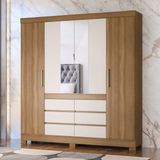 Guarda Roupa Casal com Espelho 4 Portas 6 Gavetas Cádis Demóbile AmendolaOff White
