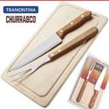 Kit Jogo Churrasco Tramontina com 3 Peças Tábua, Faca e Garfo Inox