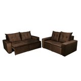 Conjunto de Sofá 2 e 3 Lugares Retrátil Paraty Suede Chocolate