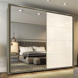 Guarda Roupa Casal com Espelho 2 Portas 6 Gavetas MDF Cavic Henn DunaOff White