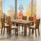 Conjunto Sala de Jantar Madesa Analu: Mesa com Tampo de Madeira e 6 Cadeiras